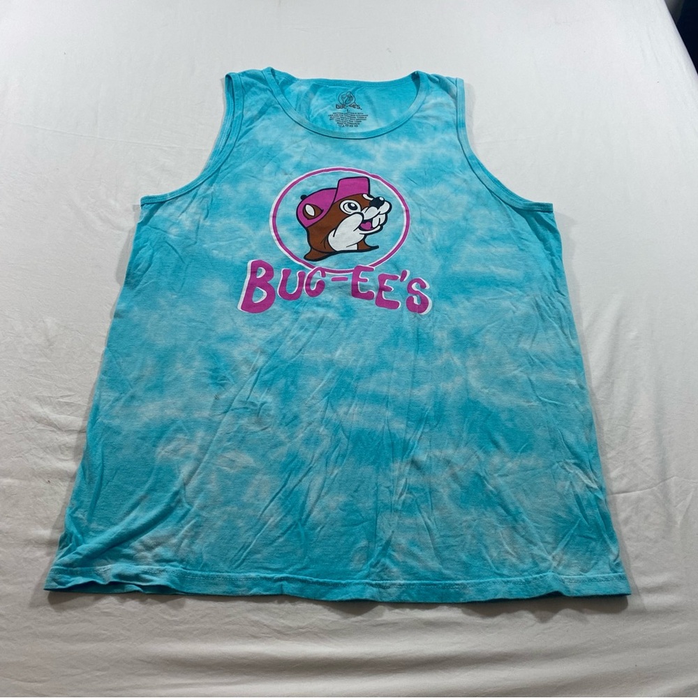 Buc-ee's Shirt Blue Pink Tank Top Summer TieDye Muscle Shirt Women’s Large - Picture 7 of 7